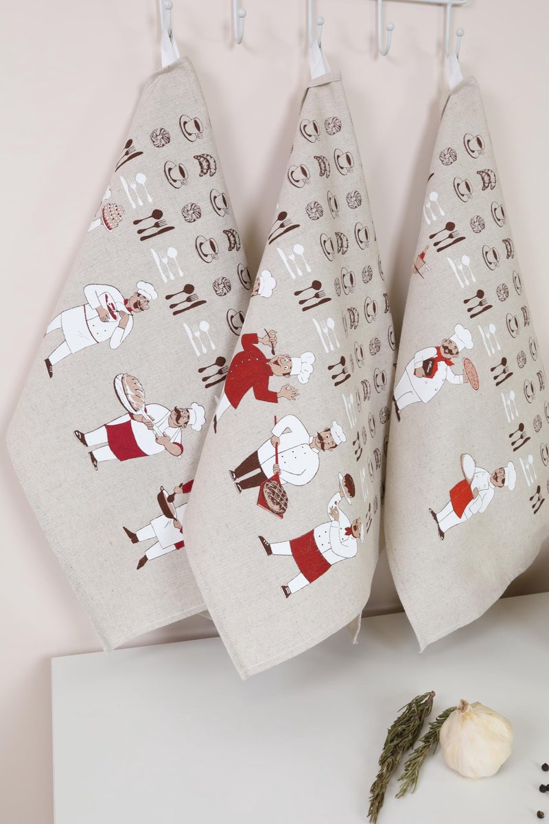 theedoeken set van 3 - 46 x 60 cm - 60% linnen, 40% katoen - met ophanger - ideaal voor in de keuken - ShopVlot