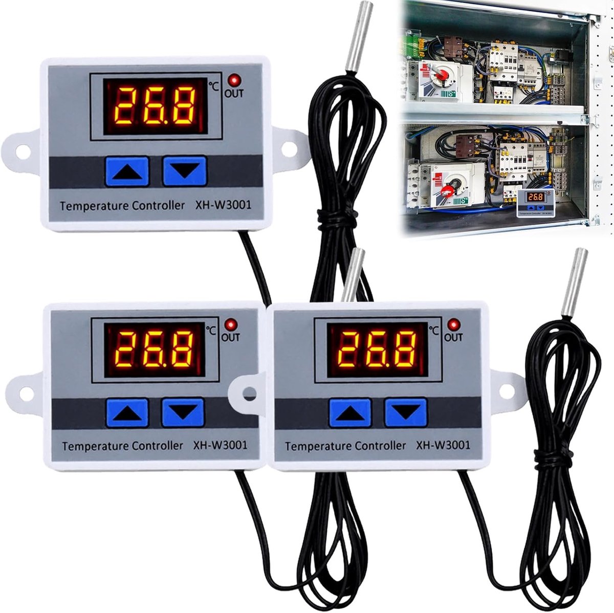 Set van 3 Digitale Temperatuurregelaars met Waterdichte Probe en LCD Scherm voor Verwarming en Koeling AC110V-220V