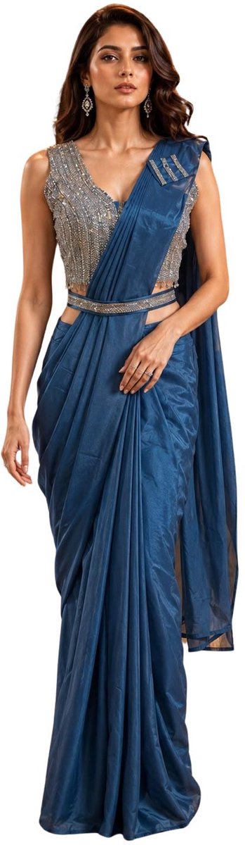 Simhera Threads Women's Steel Blue Shimmer Saree with Embellished Border | Wedding, Festive & Occasion Wear Saree