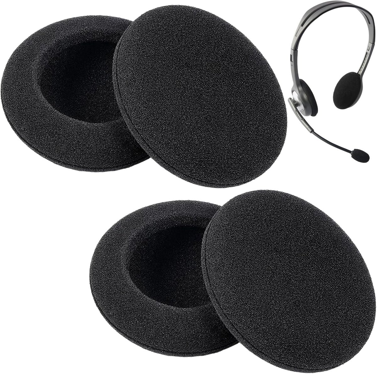 Vervangende oorkussens van traagschuim voor 60 mm hoofdtelefoons - zachte en comfortabele koptelefoonpads (4 stuks, zwart)