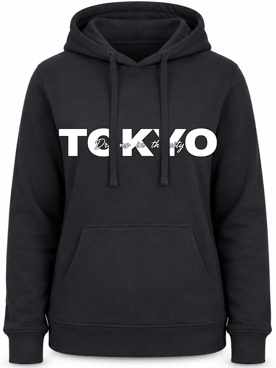 Trui Dames - Hoodie Dames met Tokyo Print - Zwart - Sweatshirt met Capuchon - Maat S