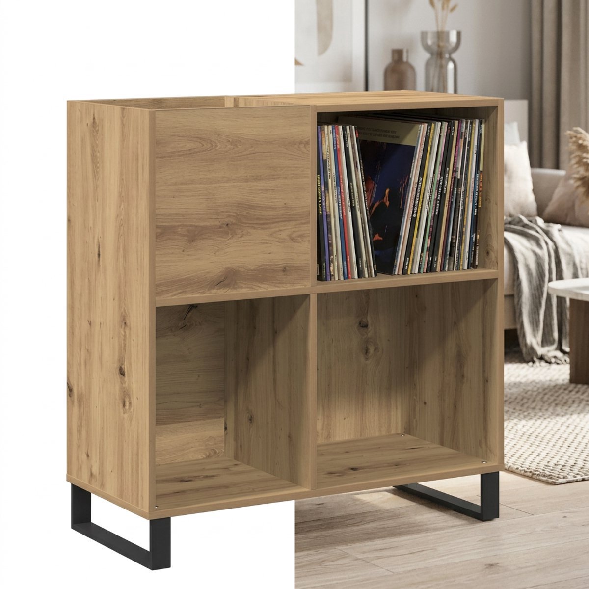 Platenspeler meubel - LP-kast - Platenspelerkast - Draaitafelstandaard - Platenspelerstandaard - Vintage Displayplank - Bruin