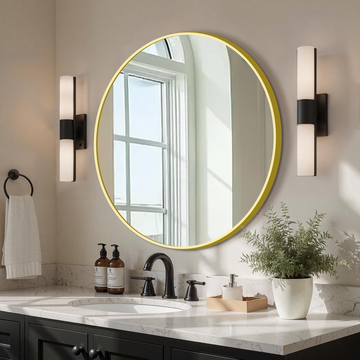Wandspiegel 56 cm rond goud - luxe design - voor badkamer of woonkamer - stijlvol en functioneel - ShopVlot