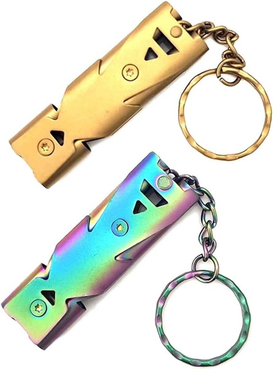 Fluitje met Sleutelhanger - Goud - 5,8 x 1,8 x 0,9 cm - Roestvrij Staal - Voor Outdoor en Noodsituaties