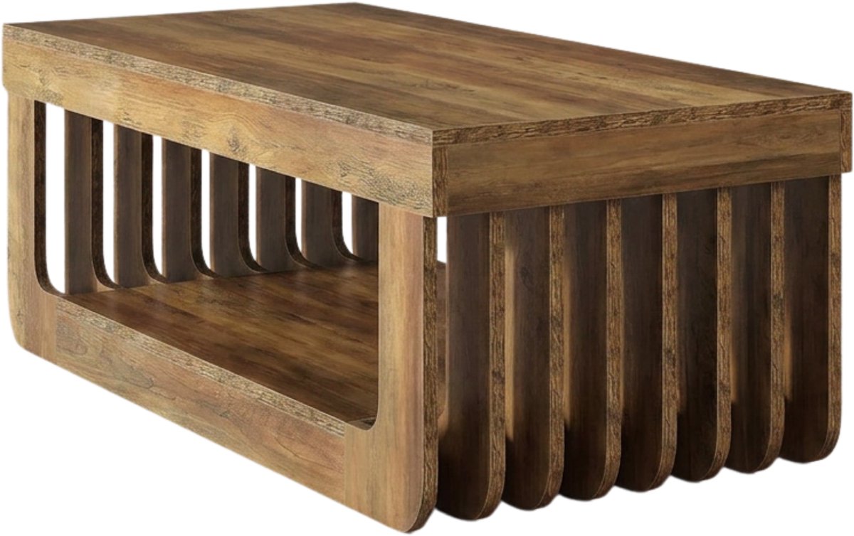 Homezo salontafel - Woonkamer - Rechthoekig - Opbergruimte 2 niveaus - Decoratieve zijkanten - Rustiek bruin - 120 x 60 x45 cm