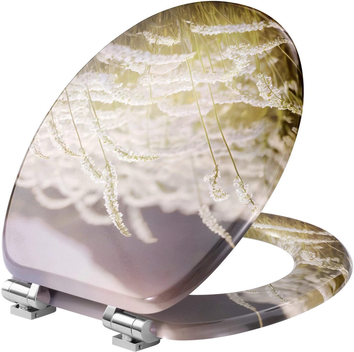 Klarven® Toiletbril Kruiden - Soft-close Sluiting, Stille Demping - Gemakkelijk Schoon te Maken, Draagvermogen 150 kg - O-vorm B 45,5 x D 37,1 cm