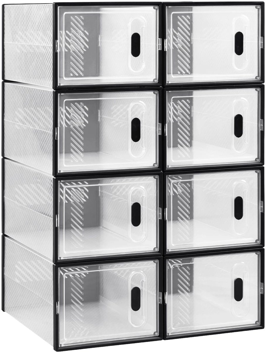 Klarven® Opbergboxen Modulair Black 8pcs - Stapelbaar, Transparant kunststof, Set 18 stuks - B 35 x D 22 x H 34 cm