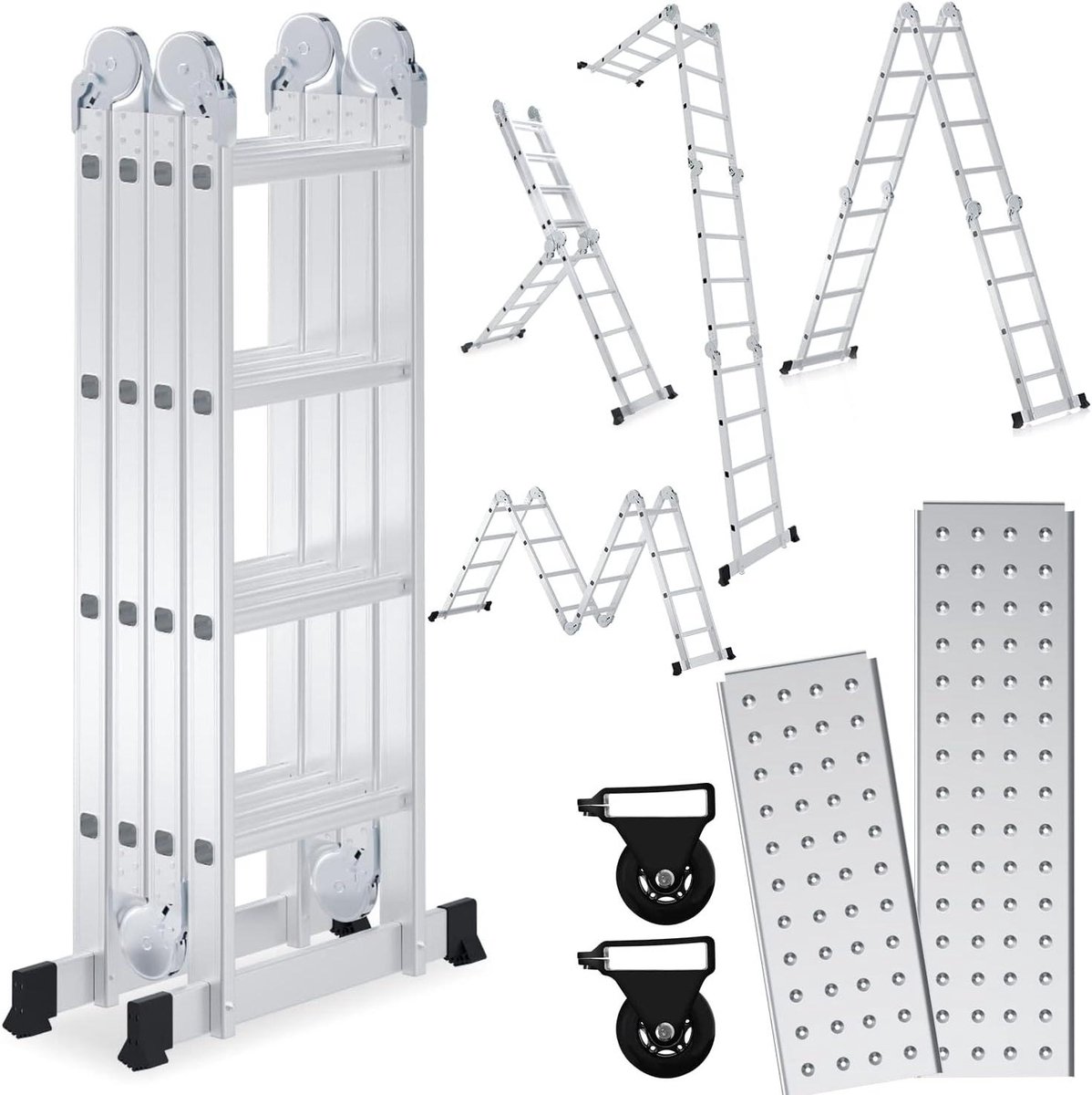 Multifunctionele Ladder - Klapladder Werkplatform - Klussen Binnen Buiten - 6-in-1 Ontwerp - 4.7 Meter - Zilver