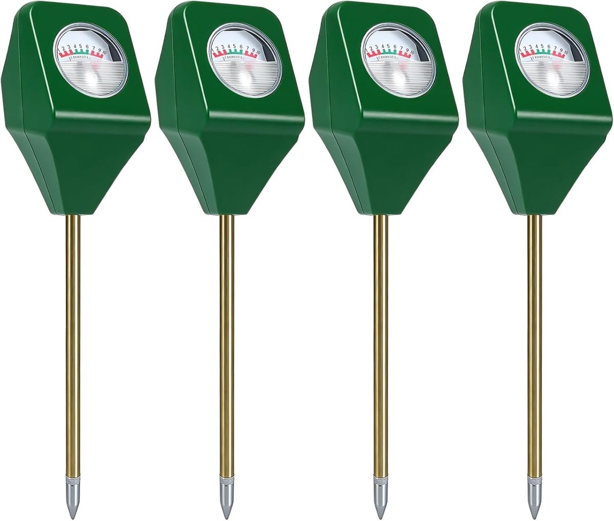 4-delige 3-in-1 Plantvochtmeter: Bodemvocht, pH en Temperatuur Meter voor Tuinieren, Gazons en Landbouw