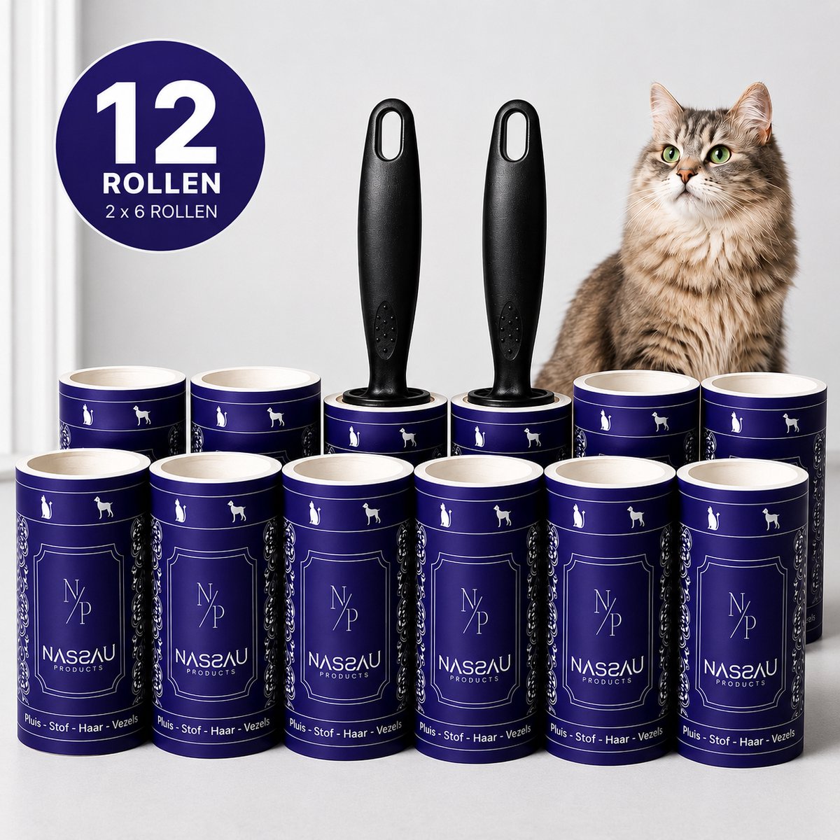 Nassauproducts - Kledingroller - 1200 kleefvellen - kleefroller - kattenhaar verwijderaar - pluizenroller - kledingroller kleefroller - kledingborstel