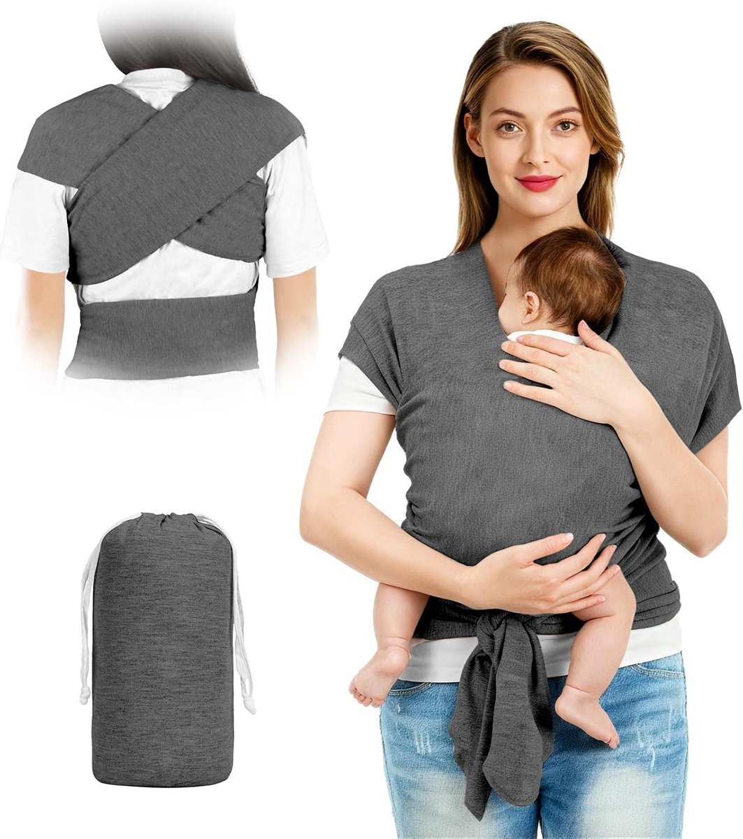 Babydraagdoek - Draagzak baby - Handsfree dragen - Verstelbaar ontwerp - Tot 15 kg - Donkergrijs