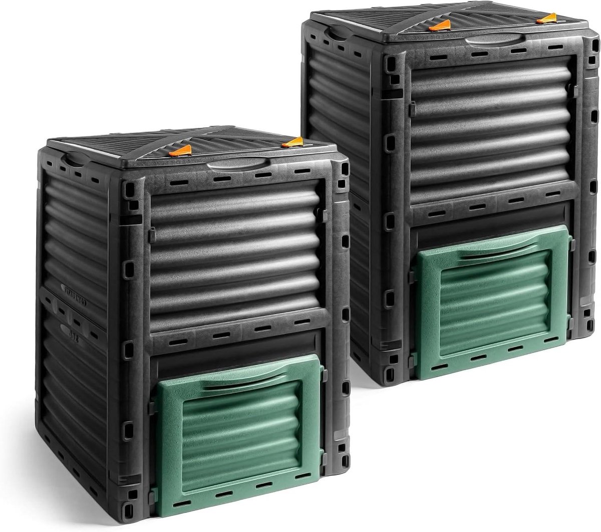 Compostbak Set - Afvalbak Tuin - GFT Afval Verwerken - Snelle Montage - 2x 300 Liter - Zwart