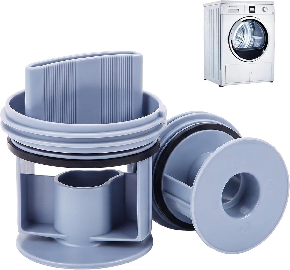 Filters voor afvoerpomp voor wasmachine - 2 stuks blauwe afvoerstop, compatibel met voorlader en reservefilter voor optimale waterafvoer