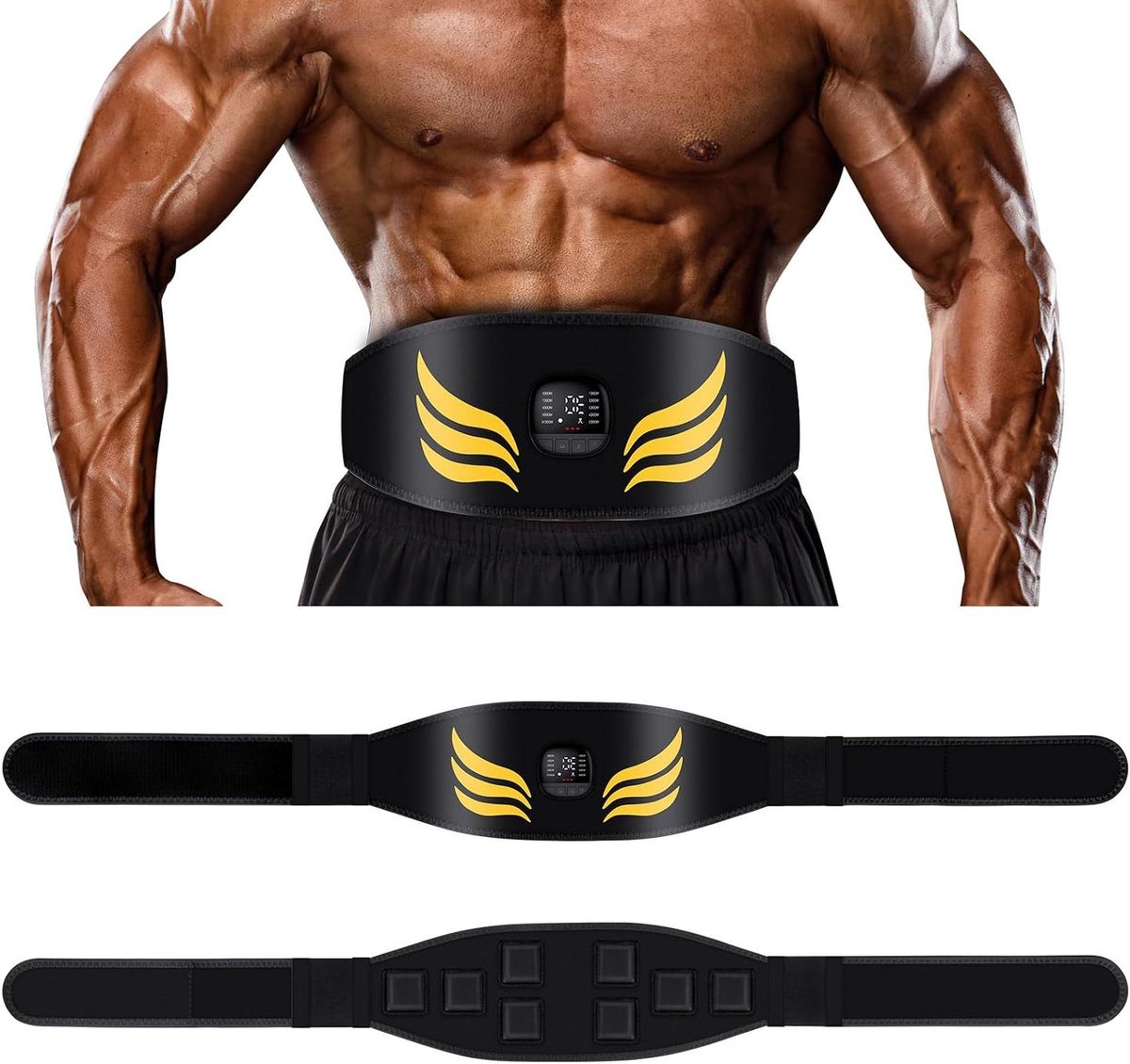EMS Buikspiertrainer - Elektrische Stimulator - Spierontwikkeling - 10 Modi 30 Niveaus - 120 cm - Geel