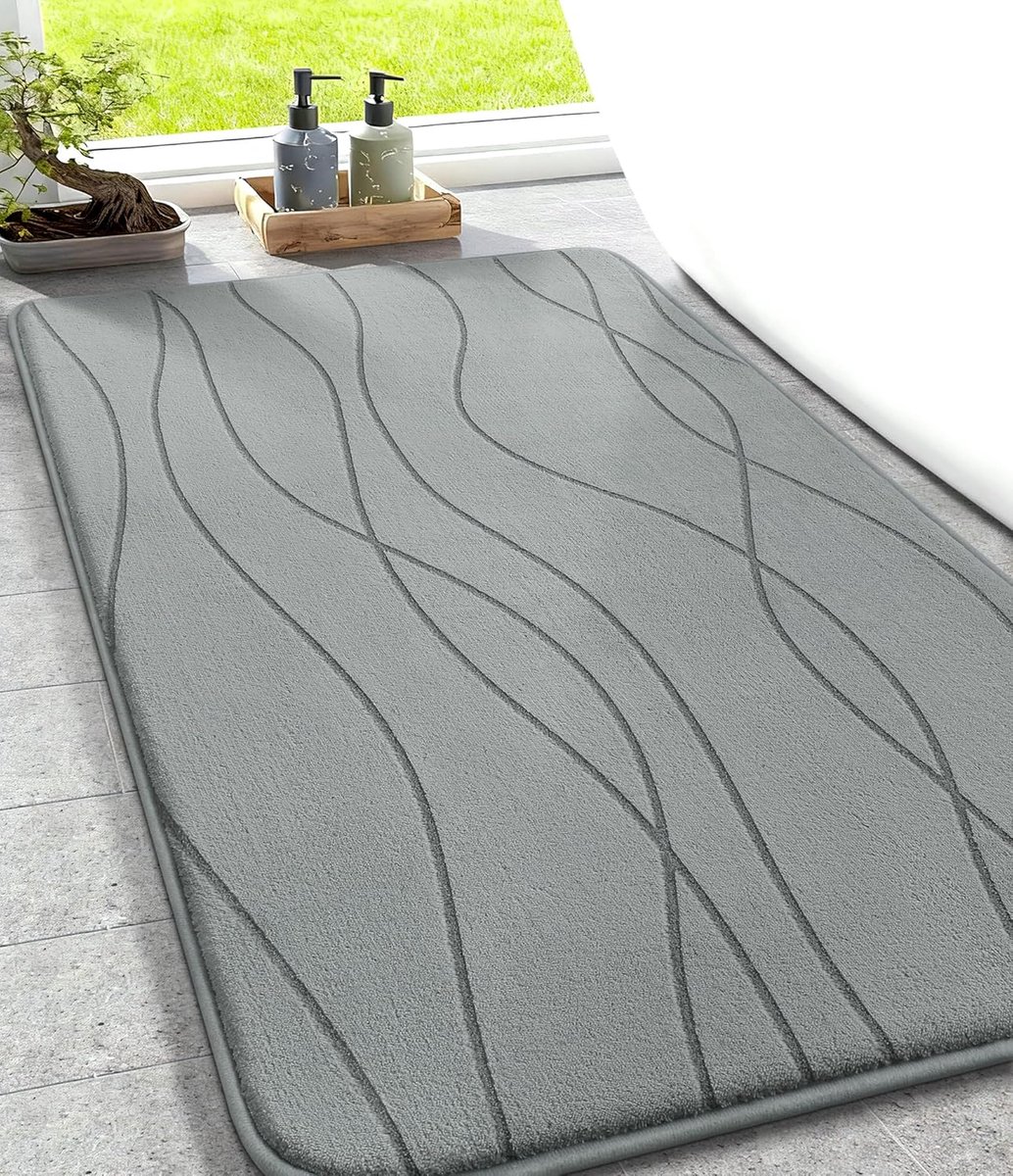 chakme Memory Foam Bath Mat, Absorbent Non-Slip Bath Mat for Bathroom and Toilet, 50 x 80 cm, Grey - ShopVlot