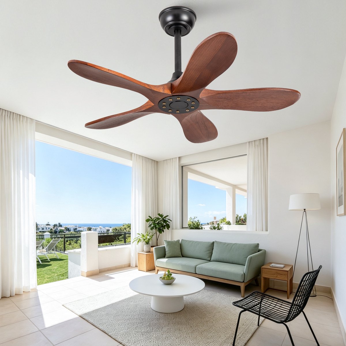 Plafondventilator 36 inch zonder verlichting - zes-snelheden omkeerbare ventilator - antidiefstalmodus - geheugenfunctie voor snelheid - vijf massief houten bladen - ideaal voor kleine appartementen, serres en patio's – foto 4