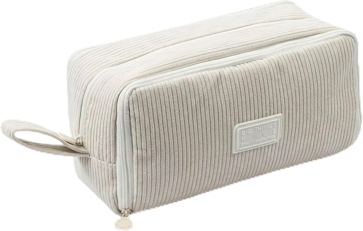 Grote Corduroy Pennenzak met Handvat en 3 Compartimenten, Geschikt voor Jongens en Meisjes, Makkelijk Schoon te Maken, Beige kleur