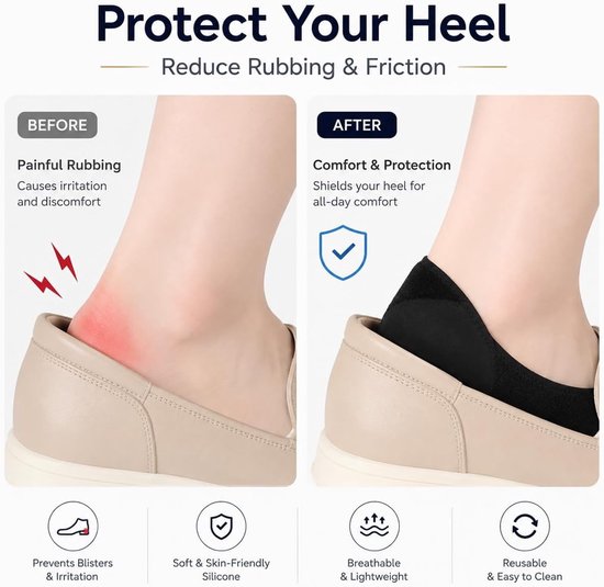 Dik siliconen hielkussen voor plantaire fasciitis en hielspoor, schokdemping, inlegzolen voor heren en dames, zwart, comfortabele hielbescherming en ondersteuning — afbeelding 4