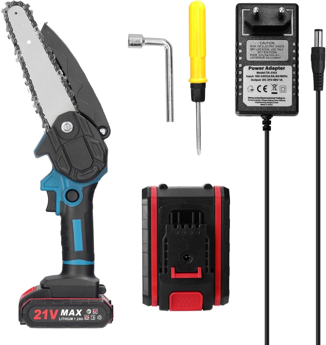 Draagbare Elektrische Takkenzaag, 21 V, 15 cm, Handzaag voor Houtbewerking in Tuin en Boomgaard, Ideaal voor Snoeien en Hout Splitsen