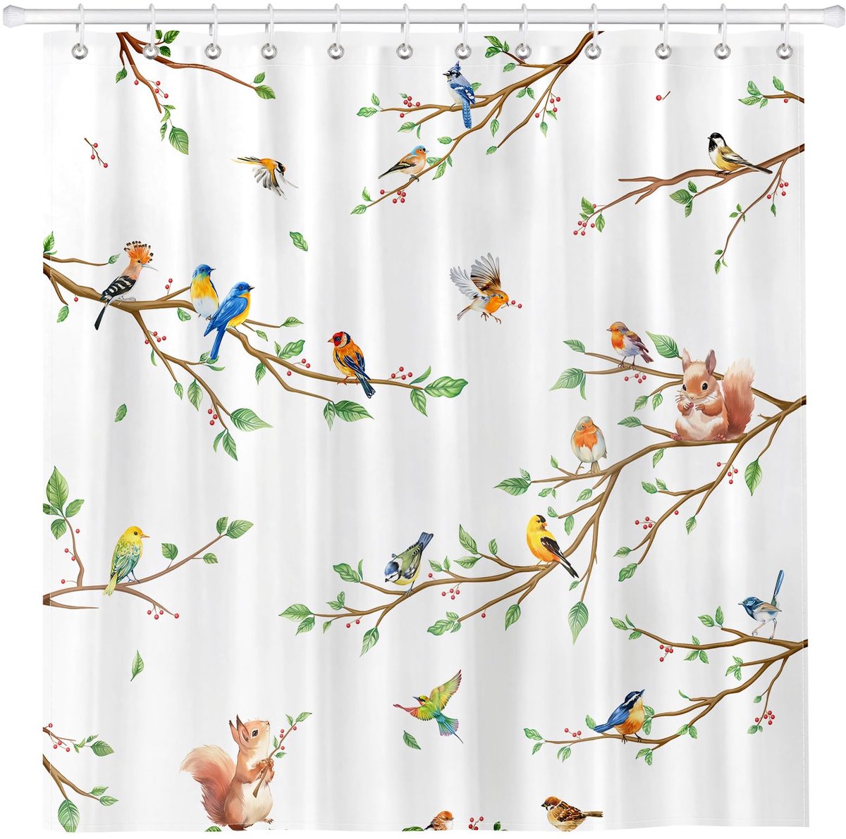 Douchegordijnset 182 x 182 cm - waterdicht polyester - met vogeltak - perfect voor badkamerdecoratie - ShopVlot