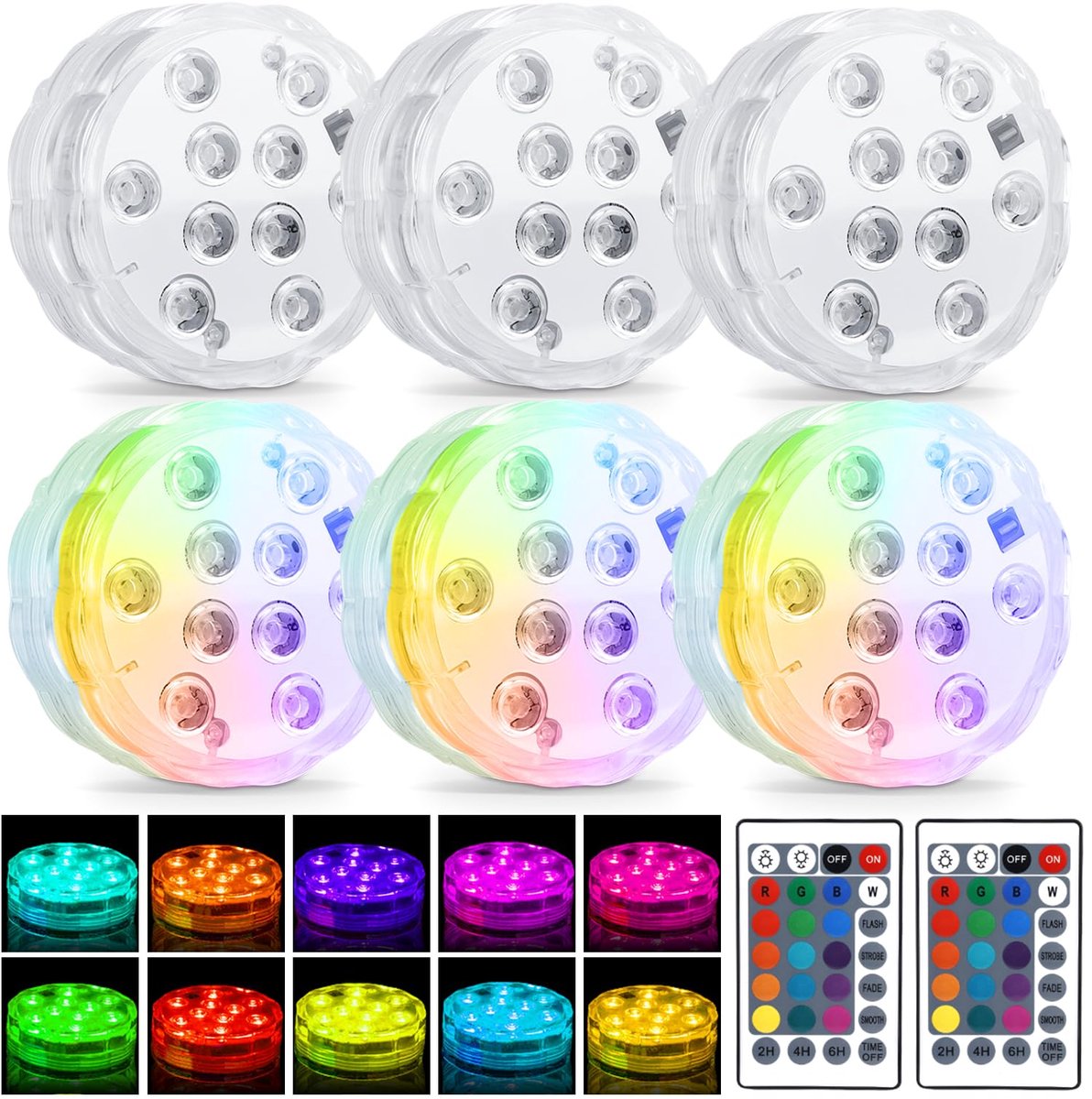 LED-lampen set van 6 - veelkleurig RGB - afstandsbediening - onderwaterverlichting voor zwembad - ShopVlot