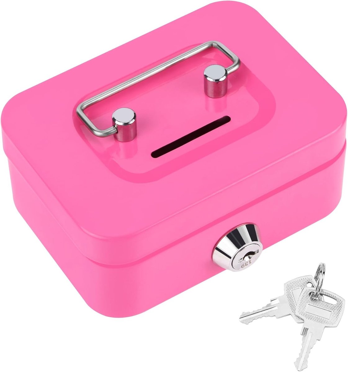 Geldcassette - Roze - 11,5 x 8,5 x 5,5 cm - Stalen Geldkistje met Cilinderslot - Voor Huishoudens en Kantoren