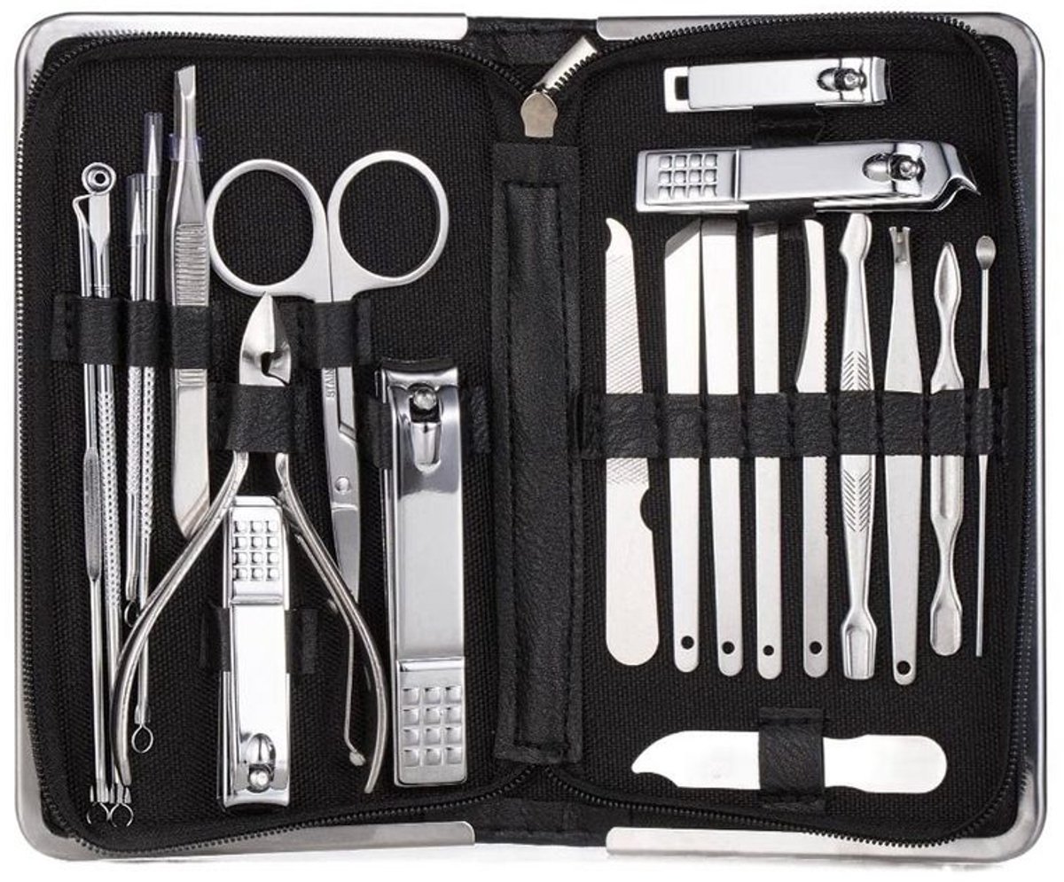 Nagelkunstset, inclusief nagelknippers, 26-delig, met opbergdoos, gemaakt van roestvrij staal.
