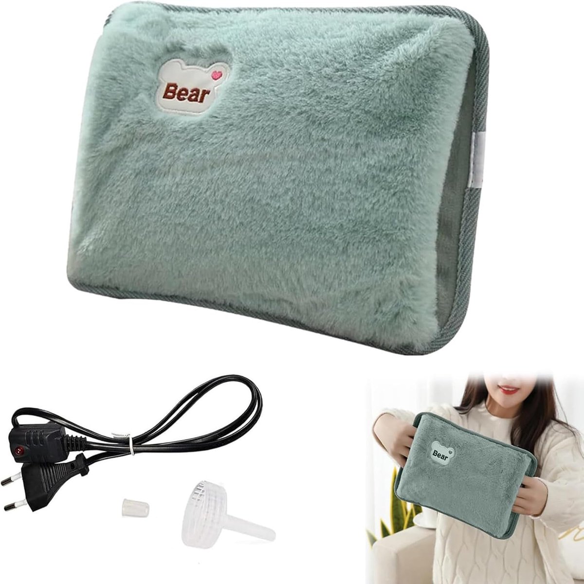 Elektrische warmwaterkruik - pluche handwarmer - pijnverlichting voor rug, nek en schouderklachten - geweldig groen - ShopVlot