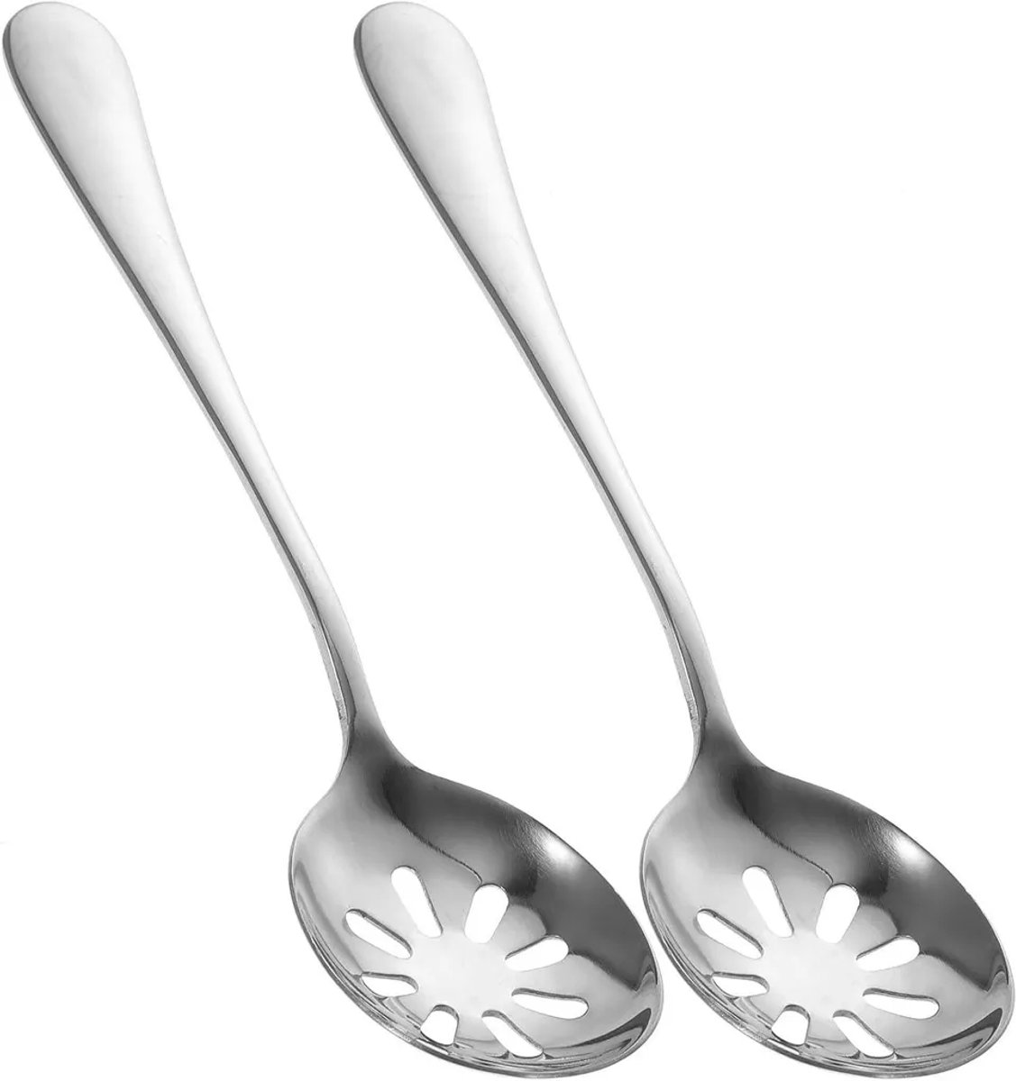 Een set van twee roestvrijstalen lepels Geschikt voor ergonomische groeven, 17 cm lang, herbruikbaar, Geschikt voor salades/fruit en dagelijks gebruik.