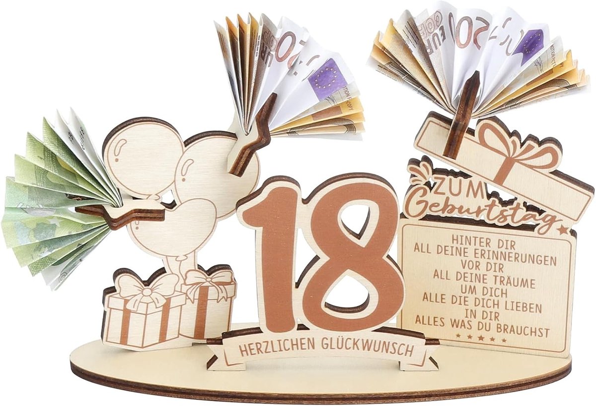Creatief Houten Geld Cadeau voor 18e Verjaardag, Unieke Decoratie en Gastenboek Idee voor Feestelijke Viering