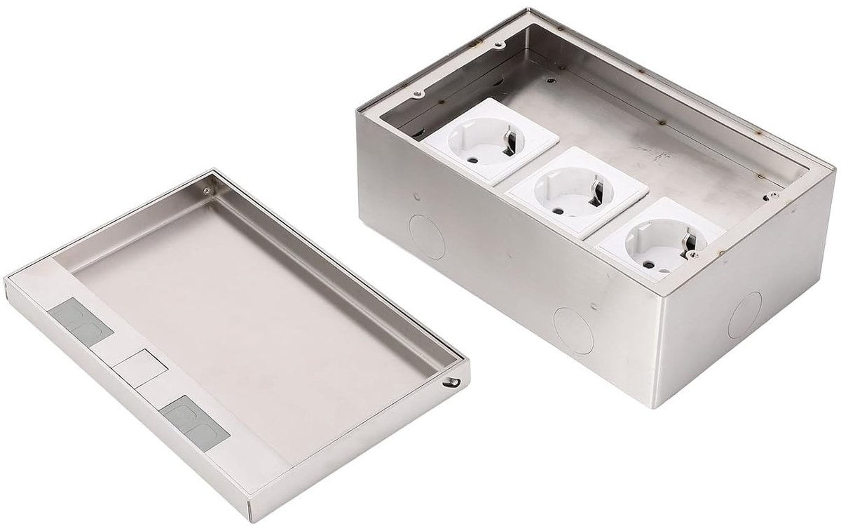 Verzonken Vloerkast Set met 16 Amp RVS Tamper Proof Stopcontacten, 3 EU Stopcontacten, Waterdichte Vloerplug voor Thuis en Kantoor, Ideaal voor Meubilair en Elektriciteit
