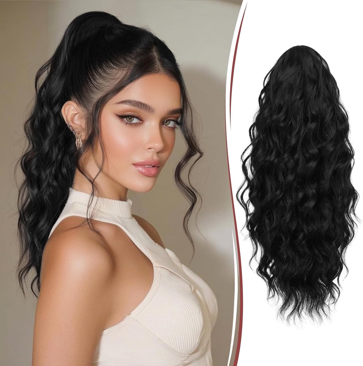 Ponytail Extension van 40 cm, Krullend en Golvend Afro Kinky Haarstuk voor Vrouwen, Natuurlijke Zwarte Kleur, Perfect voor Stijlvolle Looks