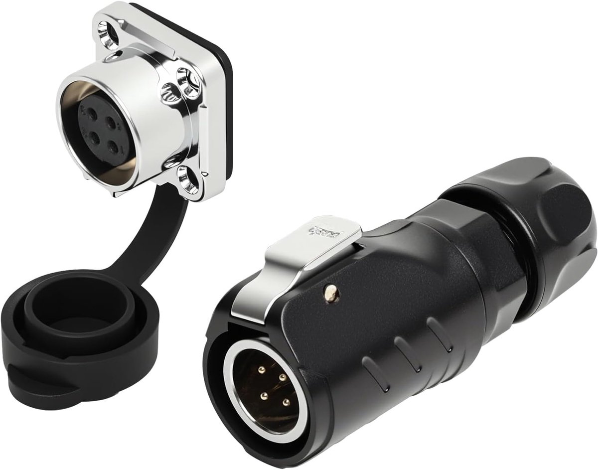 LP12 4-pin connector, IP67 protection with double sealing rings, nylon insulator for improved electrical safety in - ShopVlot