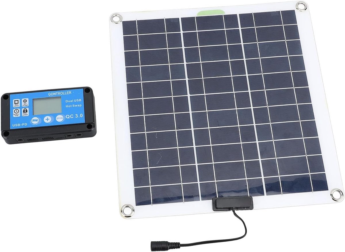 Asixxsix 200W Solar Panel Kit, Monocrystalline Silicon Solar Panel with Blue Controller and 10 in 1 Cable Battery - ShopVlot