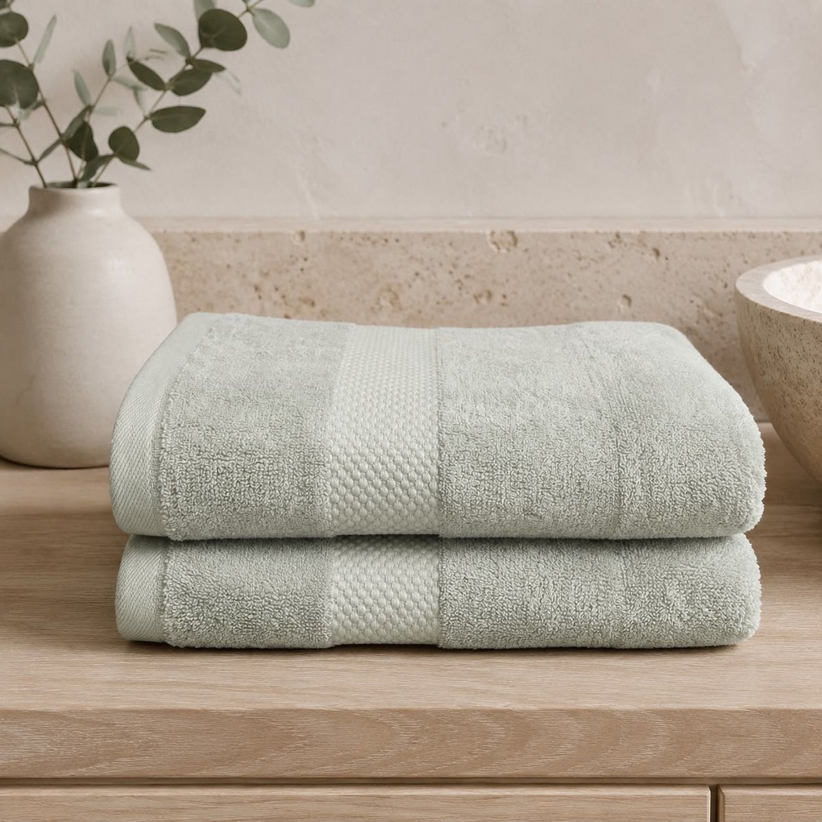 The Linen Room Handdoeken – 70 x 140 cm – Set van 2 – 100% Katoen – 650 GSM Dubbelgetwijnd 20/2 Garen – OEKO-TEX® – Extra Zacht & Hoog Absorberend – Saliegroen