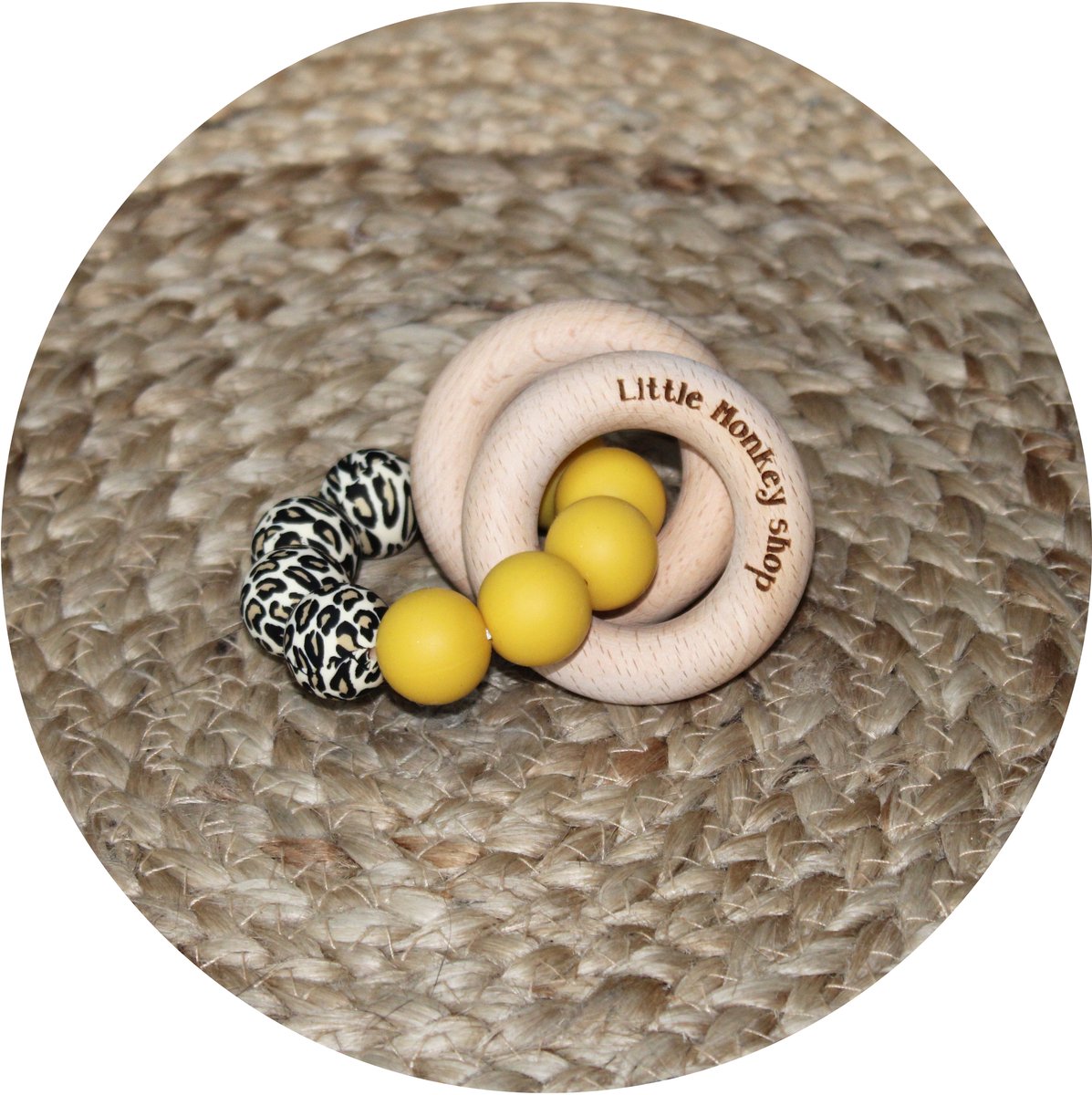 Bijtring Rammelaar Baby - Panter/Oker - Little Monkey - Wallabiezzz
