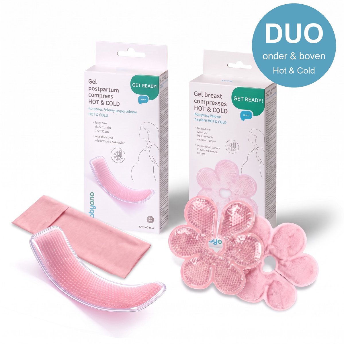 Babyono Hot & Cold Herstel Duo - Gel Kompres voor Perineum + Gel Borstkompressen 2 Stuks - Koel- & Warmtekompressen na de Bevalling - Verlichting voor Onder en Boven - Incl. Wasbare Hoezen - Kraamcadeau