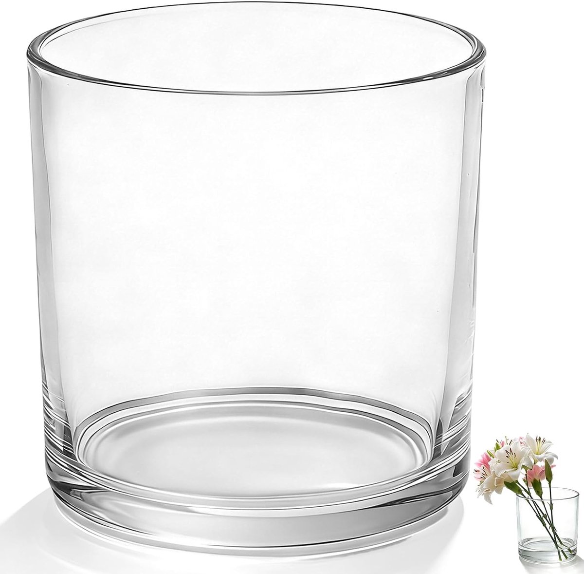 Glazen vaas, cilindrische vaas van 15 cm x 15 cm, geschikt voor bruiloftstafeldecoratie, bloemstuk voor thuis - ShopVlot