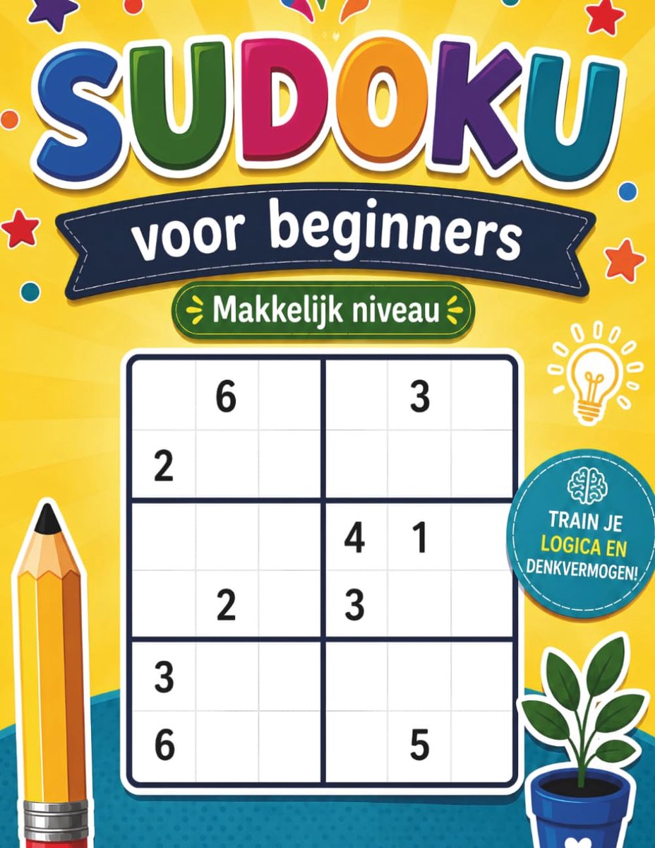 Sudoku voor beginners - makkelijk niveau 6x6 puzzels - 50 pagina's - oplossingen achterin - ShopVlot