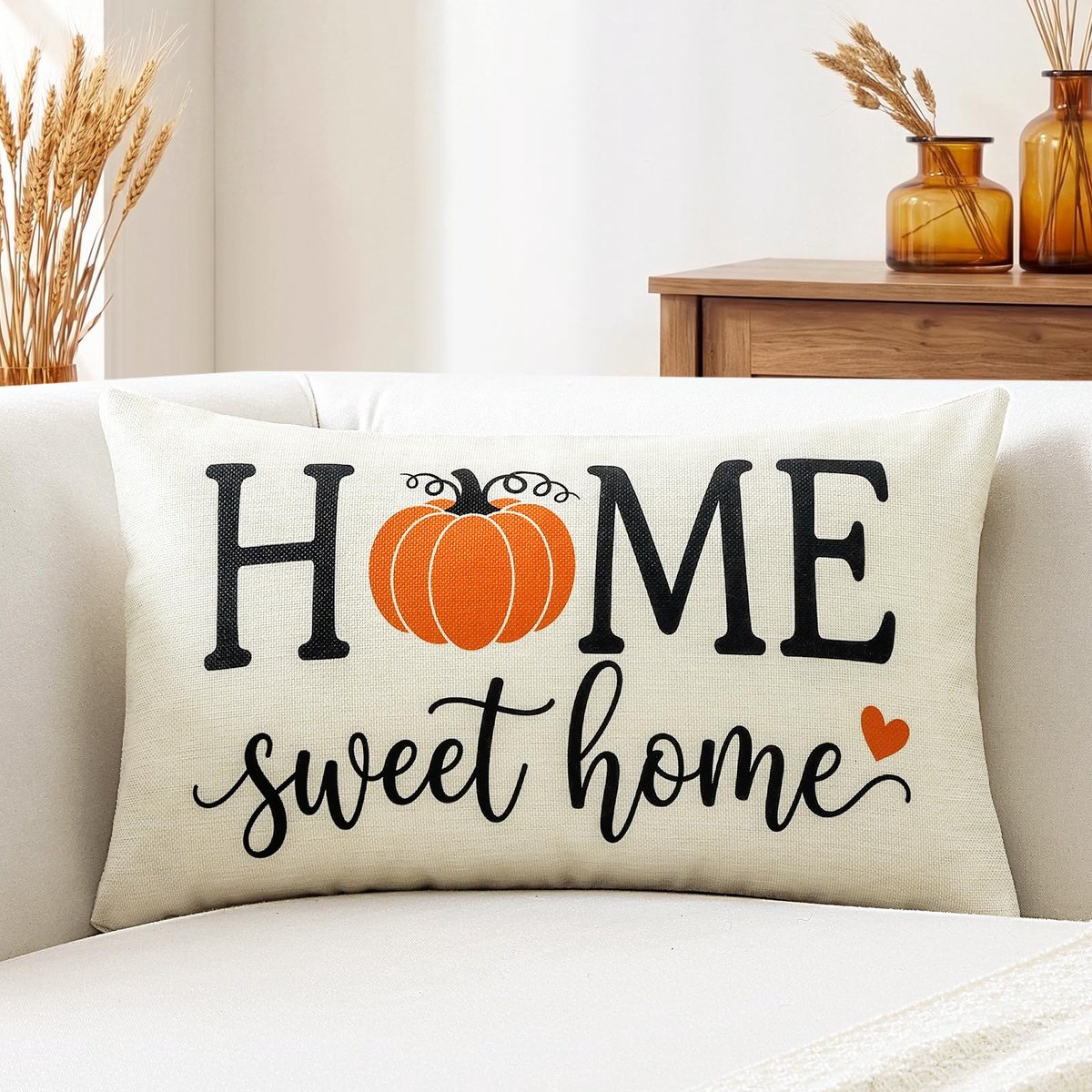 Lumbale kussenhoes 40x60cm - pompoen design - zwart - perfect voor herfstdecoratie - ShopVlot
