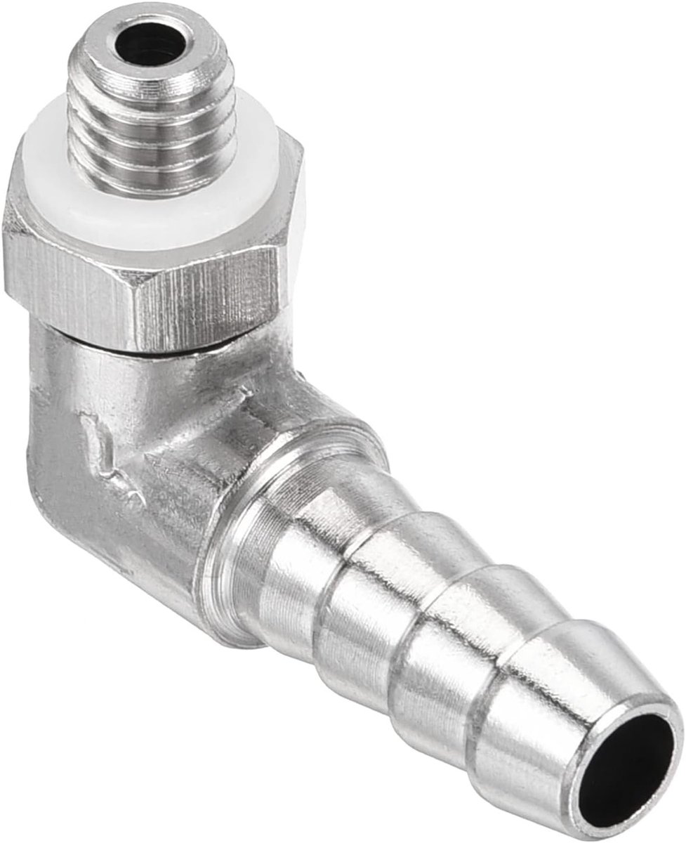 Hose connector 90 graden, verchroomd, 6 mm, slangaansluiting voor gasgebruik met M6 x 1 binnendraad