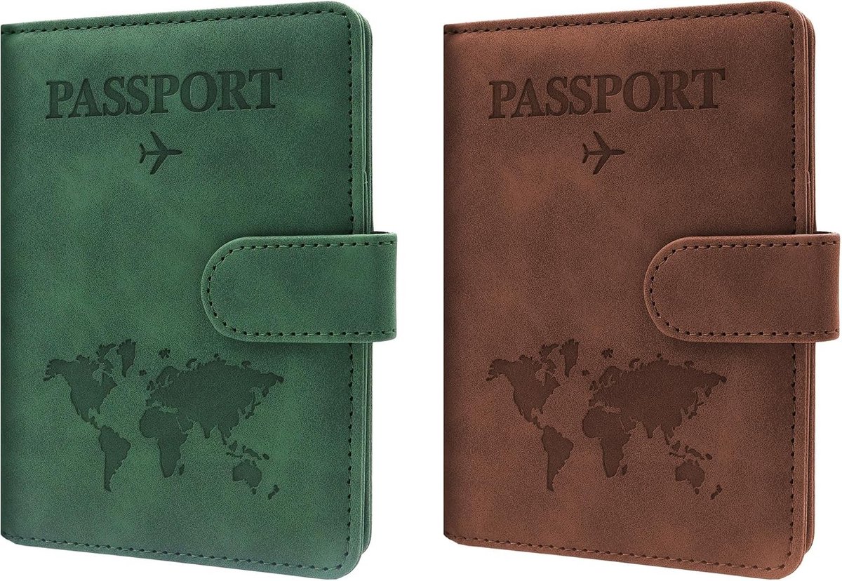 Leren Paspoort Houder voor Reizen, RFID Bescherming, Documenten Organizer met Kaartvak en Ingang, Essentiële Reisaccessoires voor Mannen en Vrouwen, Bruin en Donkergroen
