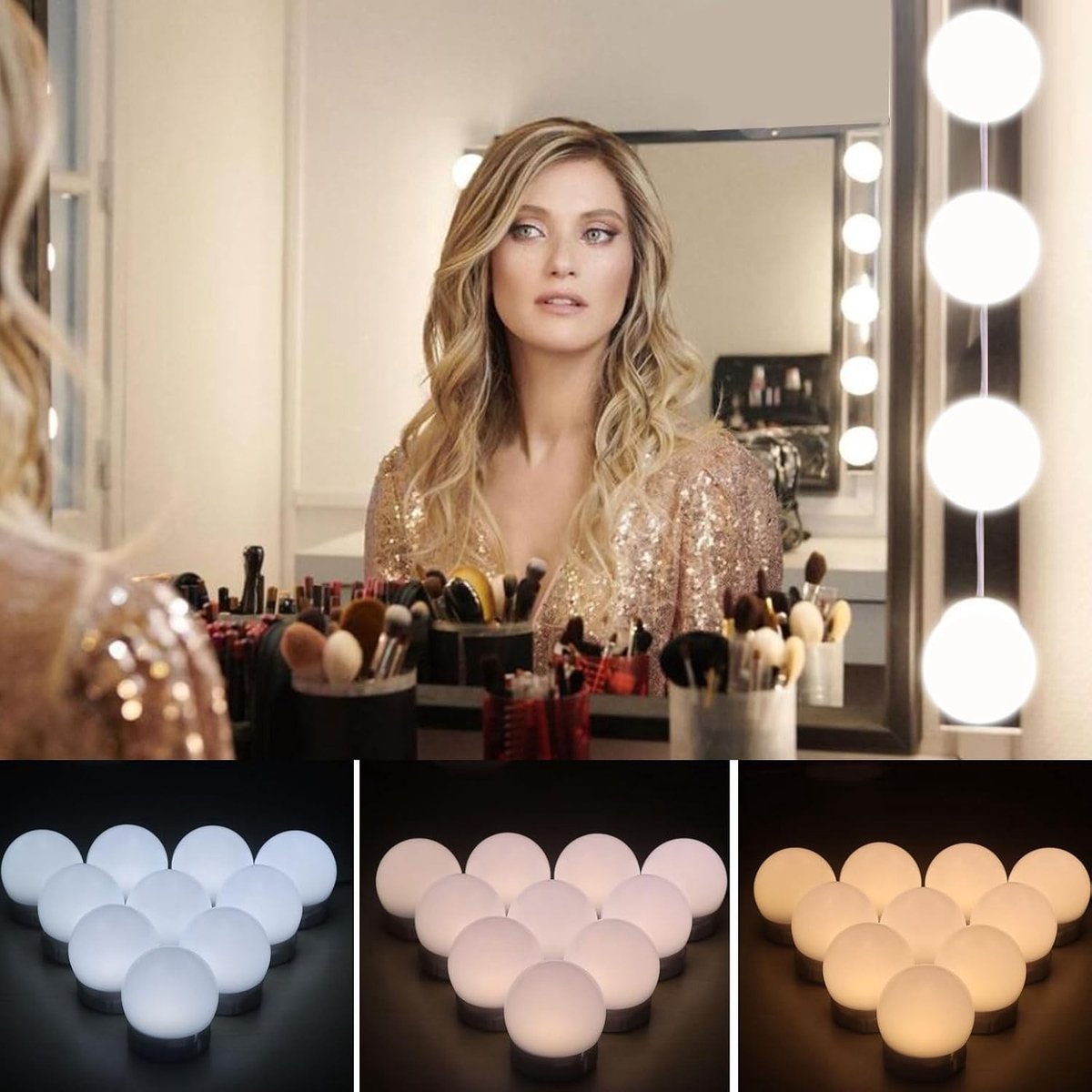 Hollywood Stijl Spiegelverlichting met 10 Instellingen, Verstelbare Intensiteit en Verborgen Draad, Ideaal voor Make-up en Verlichting van Spiegelframes