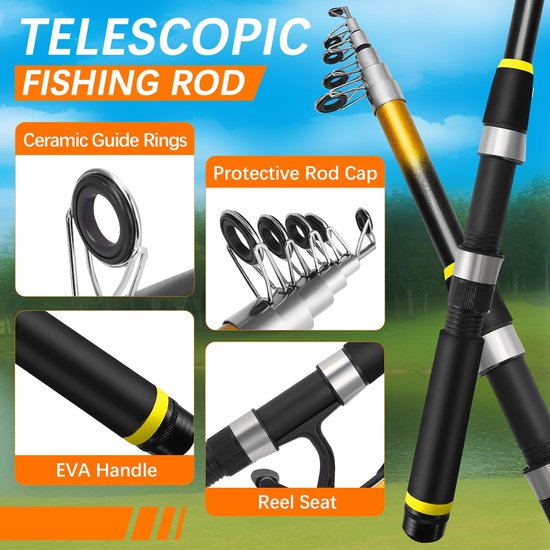 Hengelset voor kinderen - telescopische hengels 2,1 m en 1,8 m - compleet met rol en aasset - ShopVlot — afbeelding 4