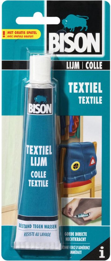 Bison Textiel Lijm tube met gratis spatel. Textiel Lijm Colle Textile. Bestand tegen wassen.