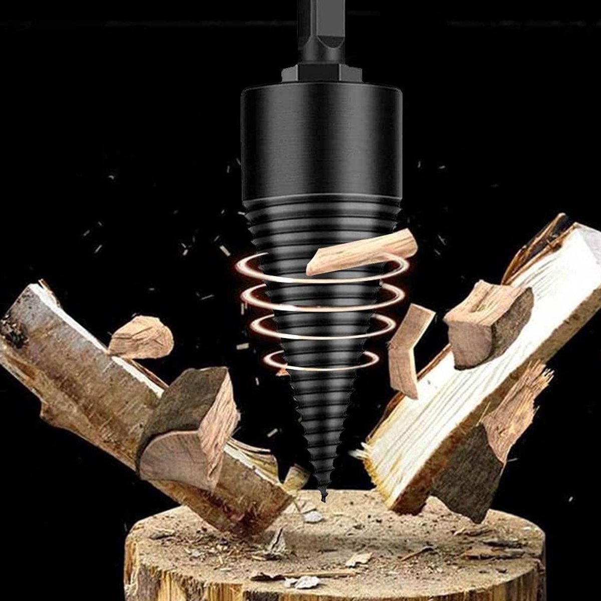 Houtsplijter voor Haardhout, 4-delige Set met Verwijderbare Schroefconus en Handvatten voor Elektrische Boor, Ideaal voor Efficiënt Houtsplijten en Kindling