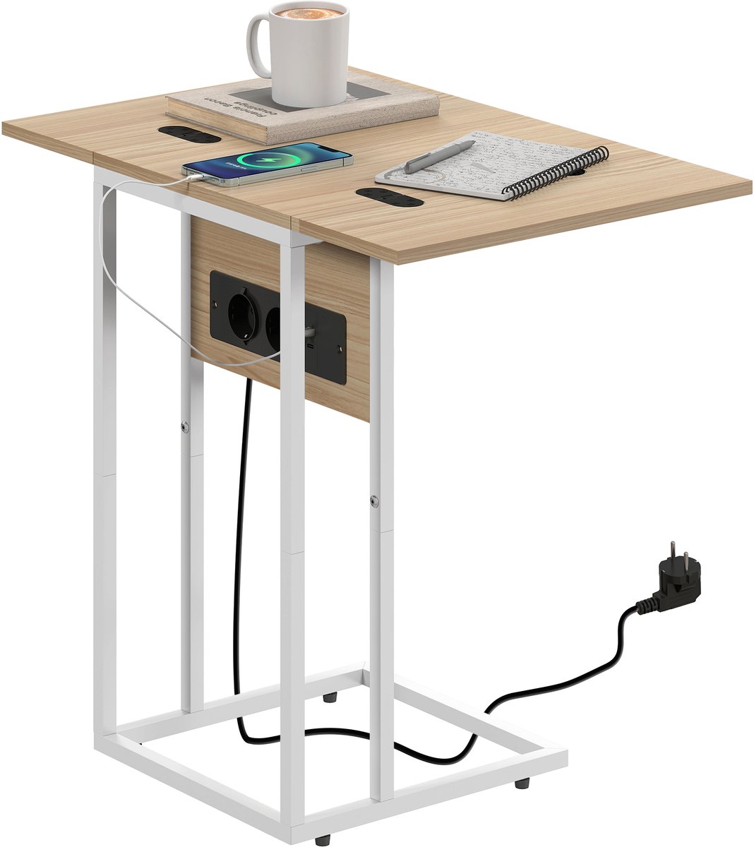 HOMCOM Side Table-MDF, Metall-39L x 29B x 57H cm-Naturholz