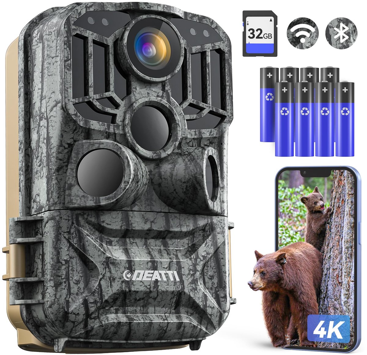 Wildcamera 4K 48MP – WiFi & Bluetooth – Nachtzicht – Bewegingssensor – IP66 Waterdicht – 32GB SD-kaart