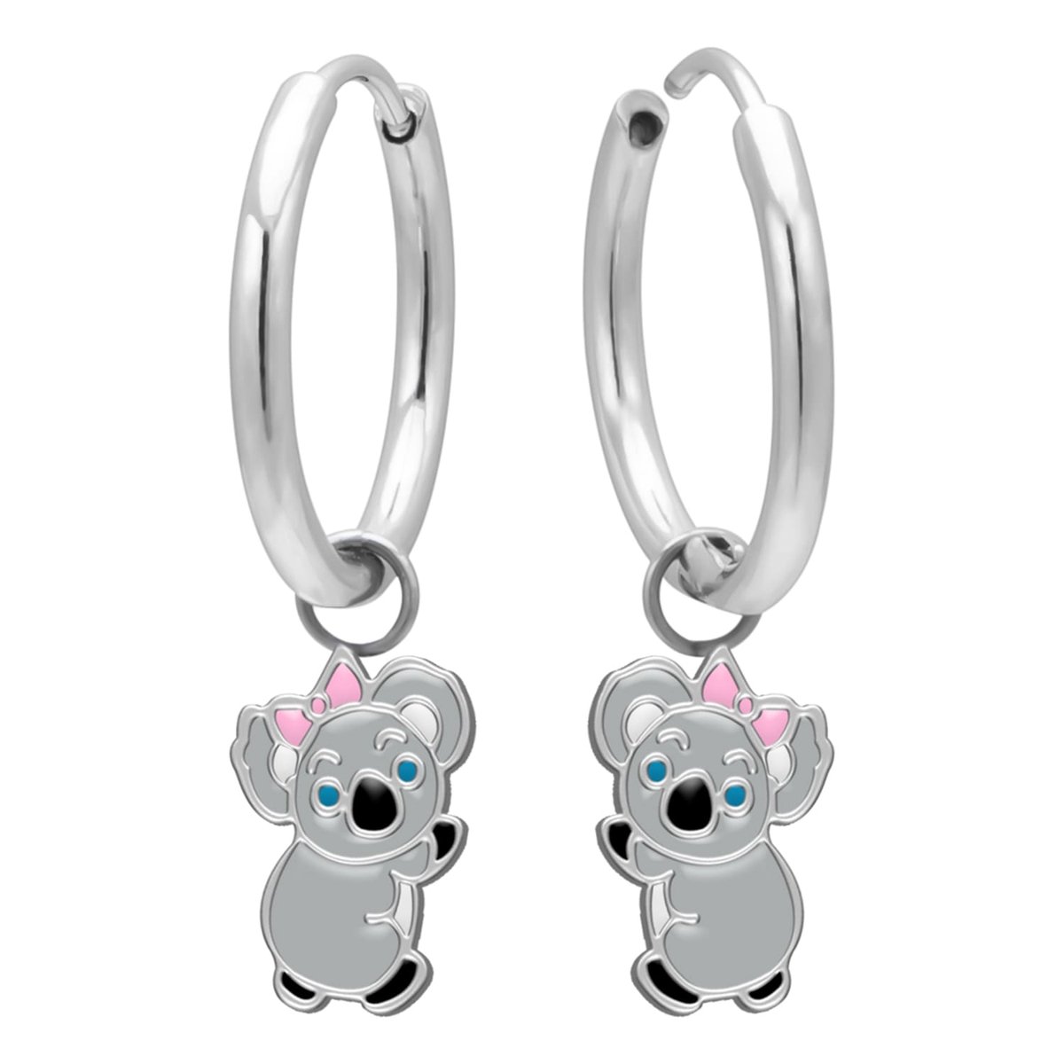 Kinderoorbellen Meisjes – Oorhangers Koala – 316L Chirurgisch Staal – Geschikt voor Gevoelige Oren – Koala Oorbellen met Roze Strik – Oorringen 12 mm