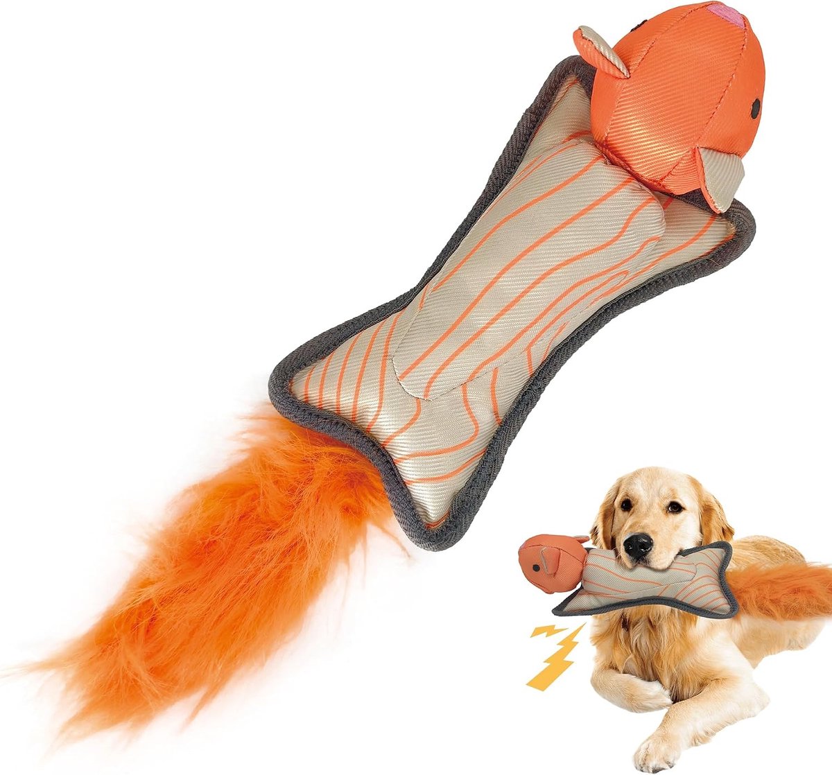 42 cm Oranje Eekhoorn Katapult Vliegend Hondenspeelgoed, Oxford Piepend Kauwspeelgoed voor Apporteertraining, Interactief Duurzaam Speelgoed voor Middelgrote en Grote Honden